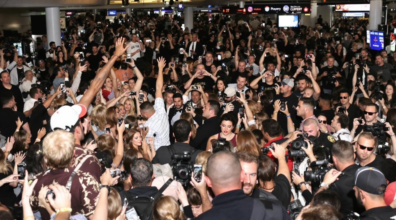 女明星机场被粉丝围堵，保安失控场面引发安全担忧